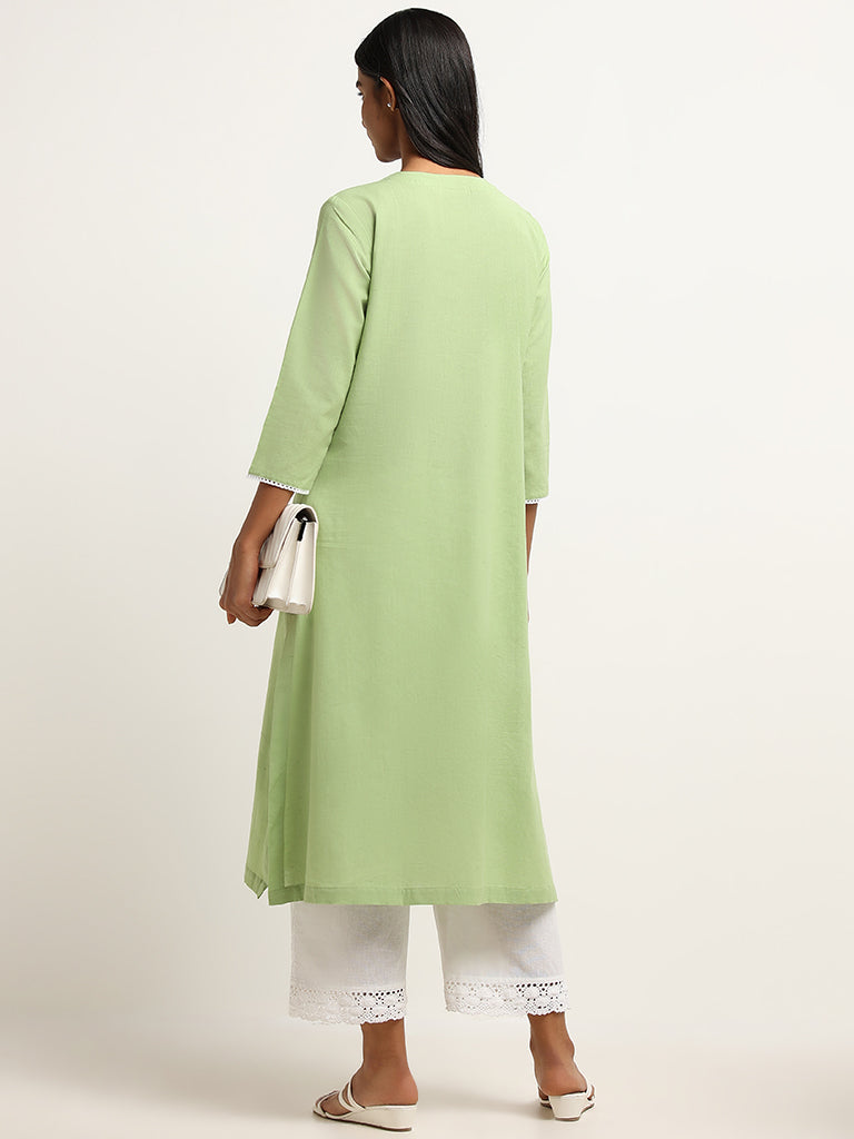 Utsa Green Mirror Cotton Blend Embroidered Kurta