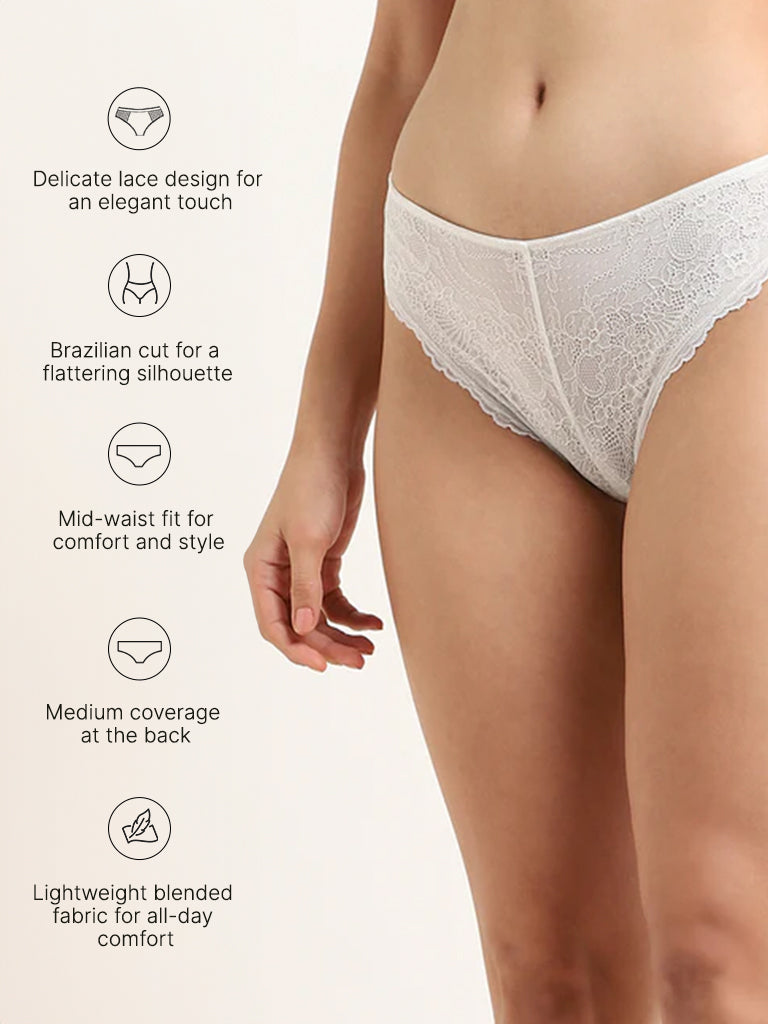 Wunderlove White Lace Brazilian Brief