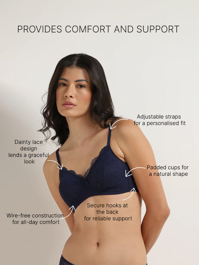 Wunderlove Blue Lace Padded Non-Wired Bra