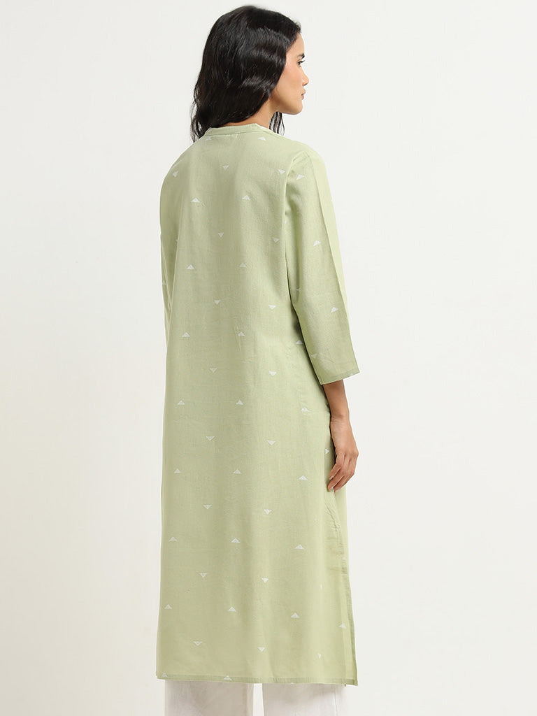 Utsa Green Floral Pattern A-Line Kurta