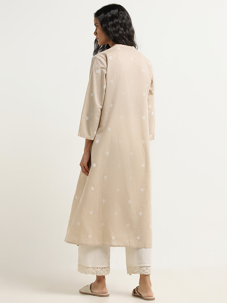 Utsa Beige Geometrical Design A-line Kurta