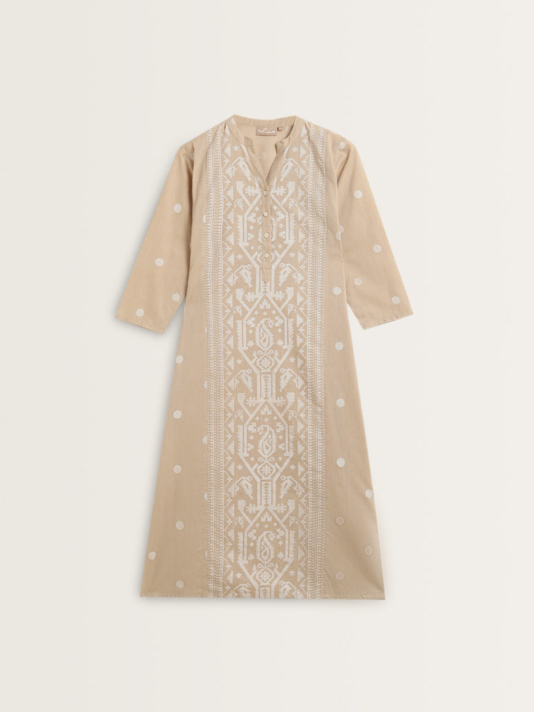 Utsa Beige Geometrical Design A-line Kurta