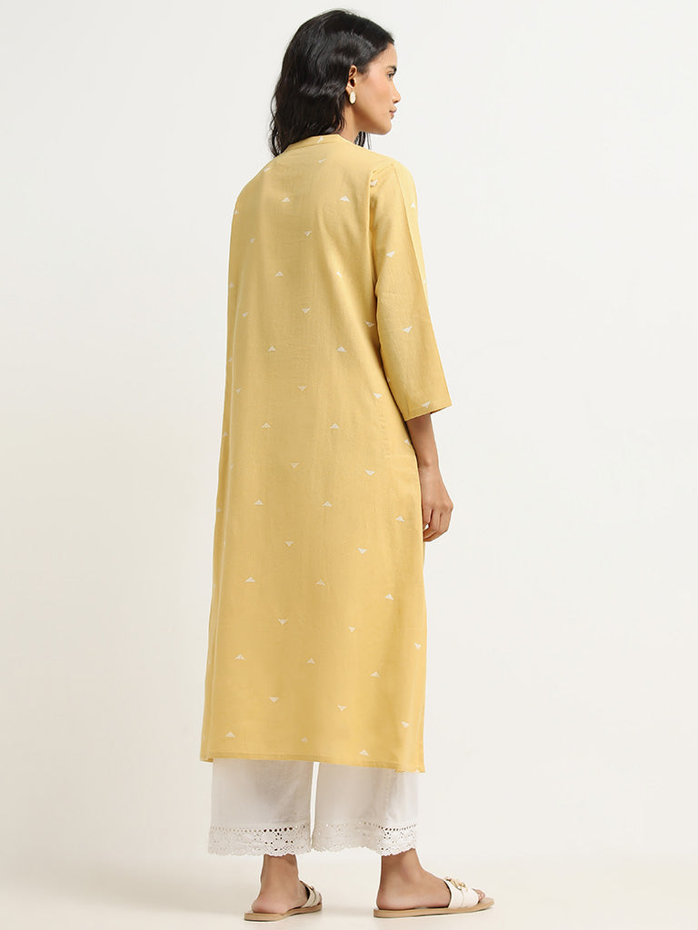 Utsa Yellow Floral Pattern A-Line Kurta