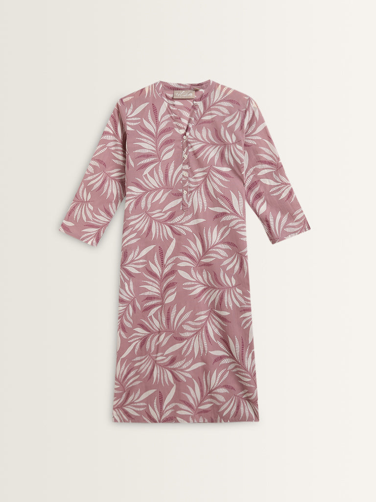 Utsa Lilac Leaf Patterned Straight Kurta