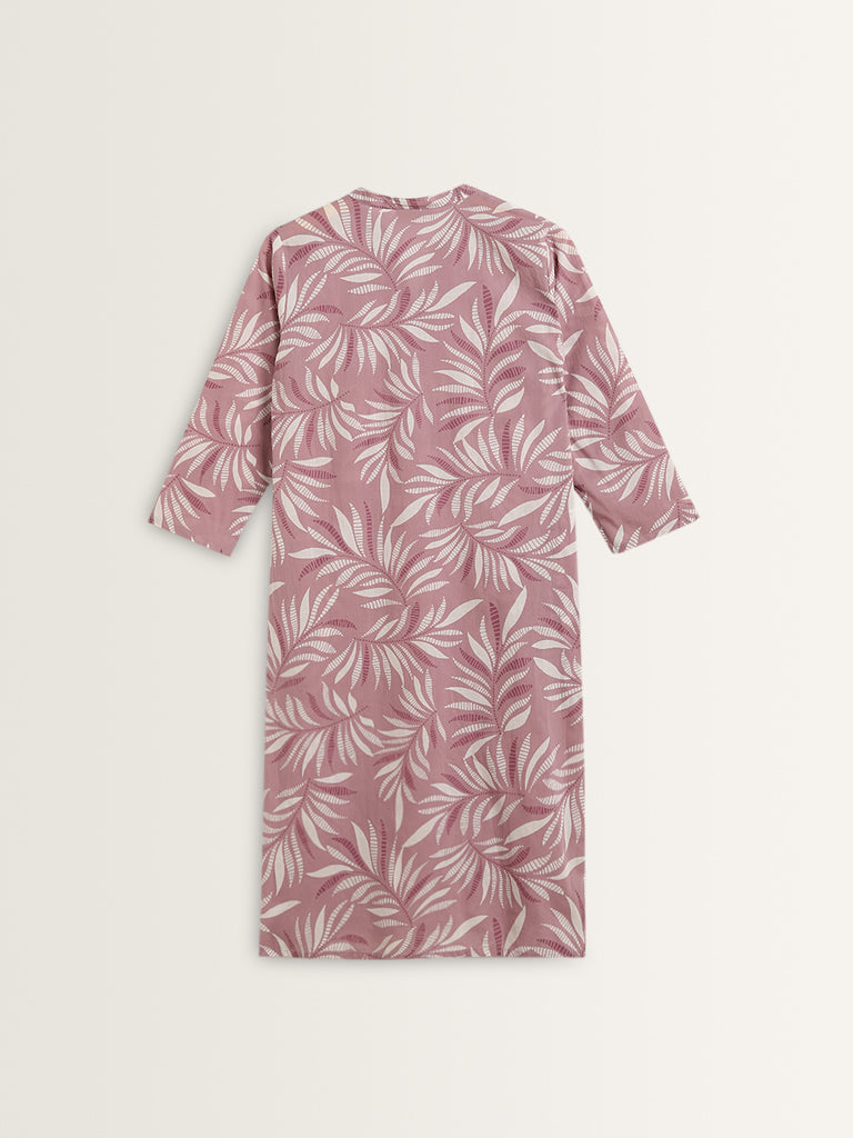 Utsa Lilac Leaf Patterned Straight Kurta