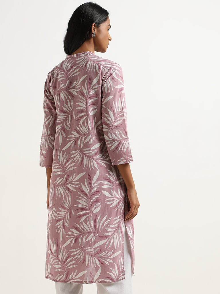 Utsa Lilac Leaf Patterned Straight Kurta