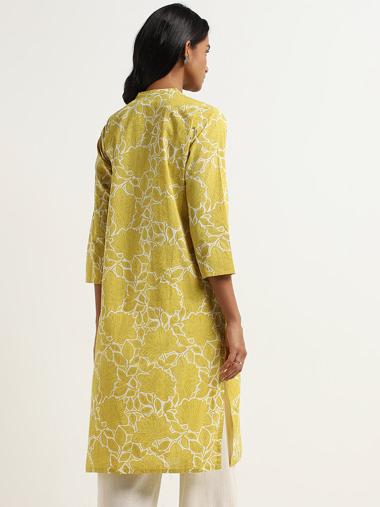 Utsa Lime Floral Printed Straight Kurta