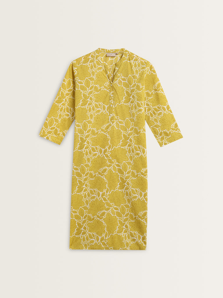 Utsa Lime Floral Printed Straight Kurta