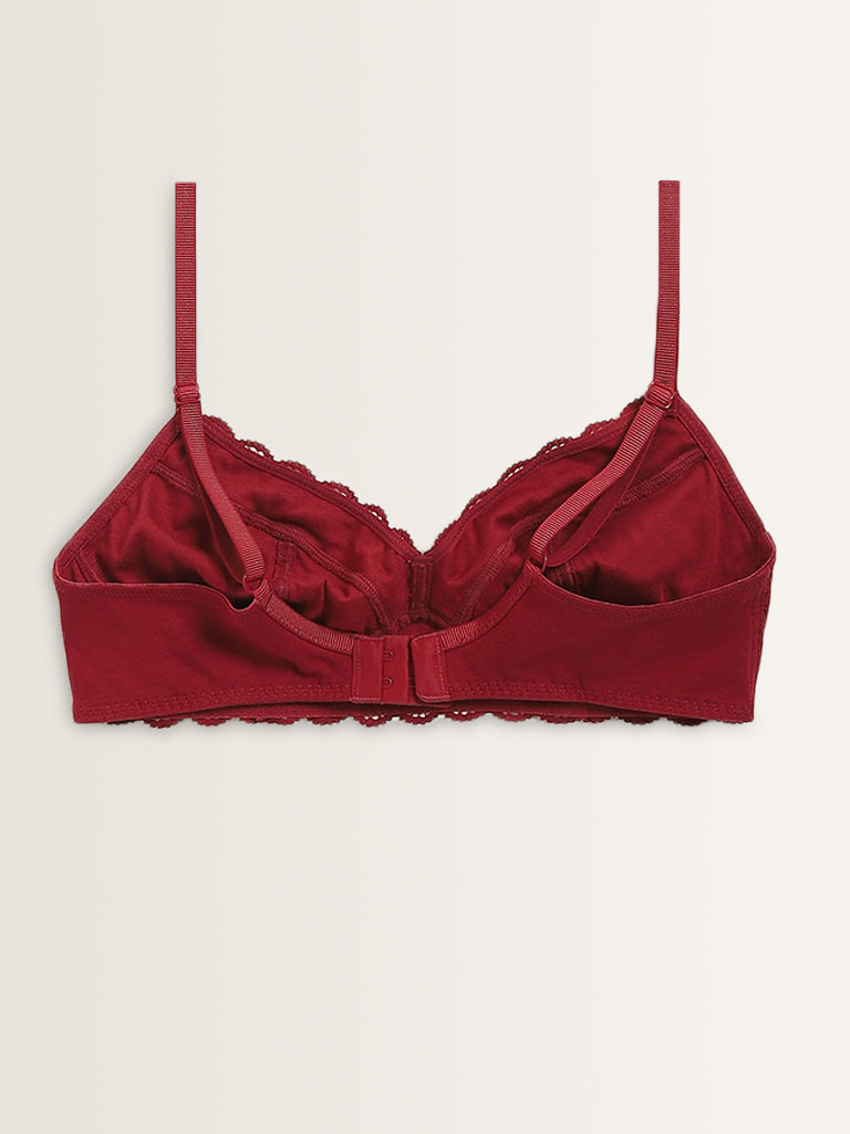 Wunderlove Maroon Lace Design Soft Bra