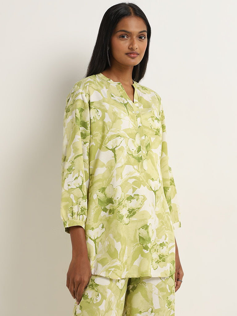 Utsa Lime Foliage Printed Straight Kurti