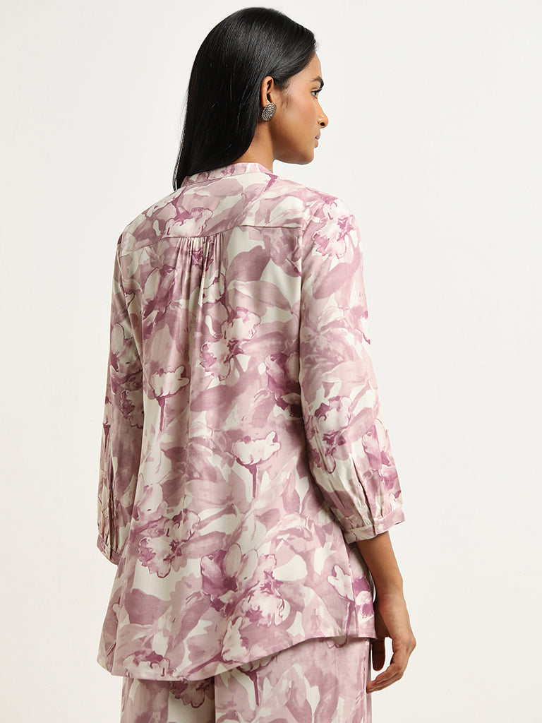 Utsa Lilac Floral Printed A-Line Kurti