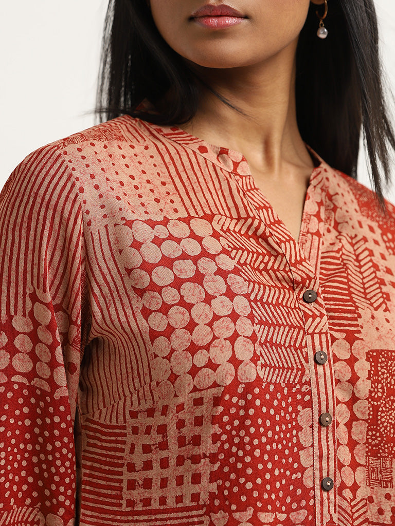 Utsa Red Printed Straight Kurti