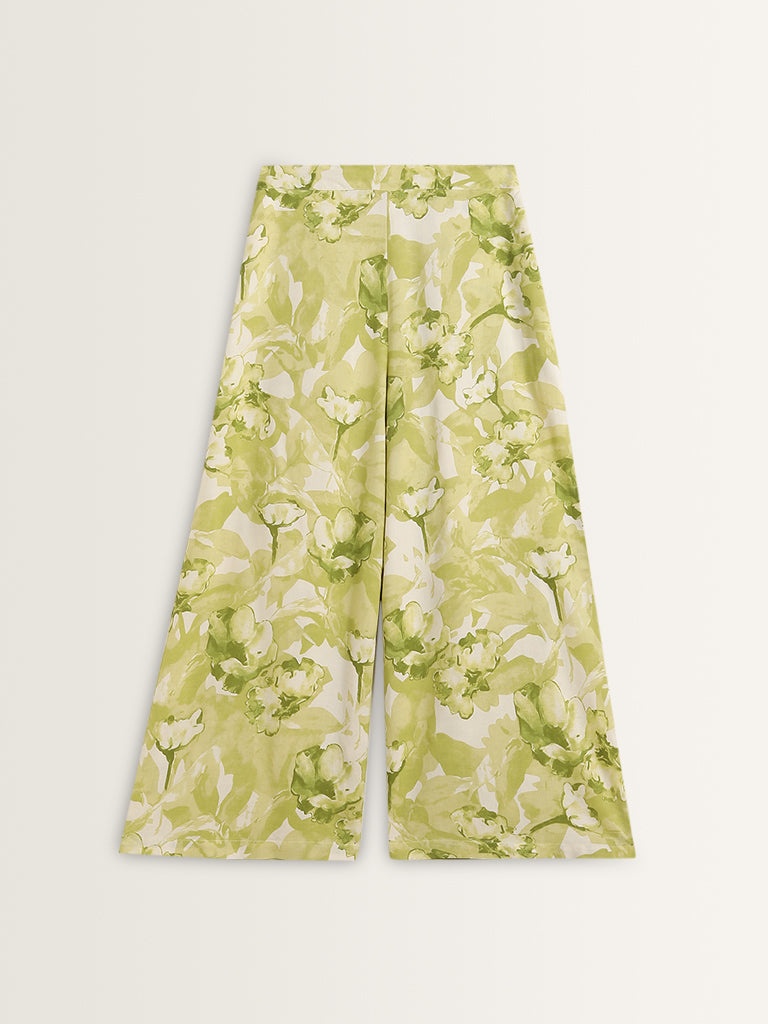 Utsa Lime Foliage Design High-Rise Palazzos