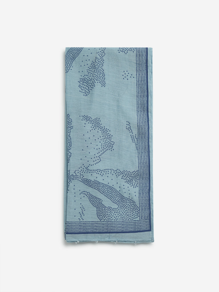 Zuba Dusty Blue Flower Design Dupatta