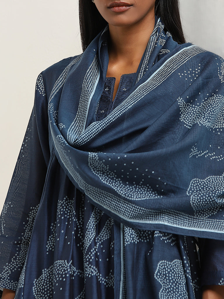 Zuba Indigo Flower Design Dupatta