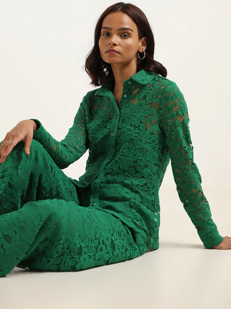 Wardrobe Green Lace-Detail Shirt with Camisole