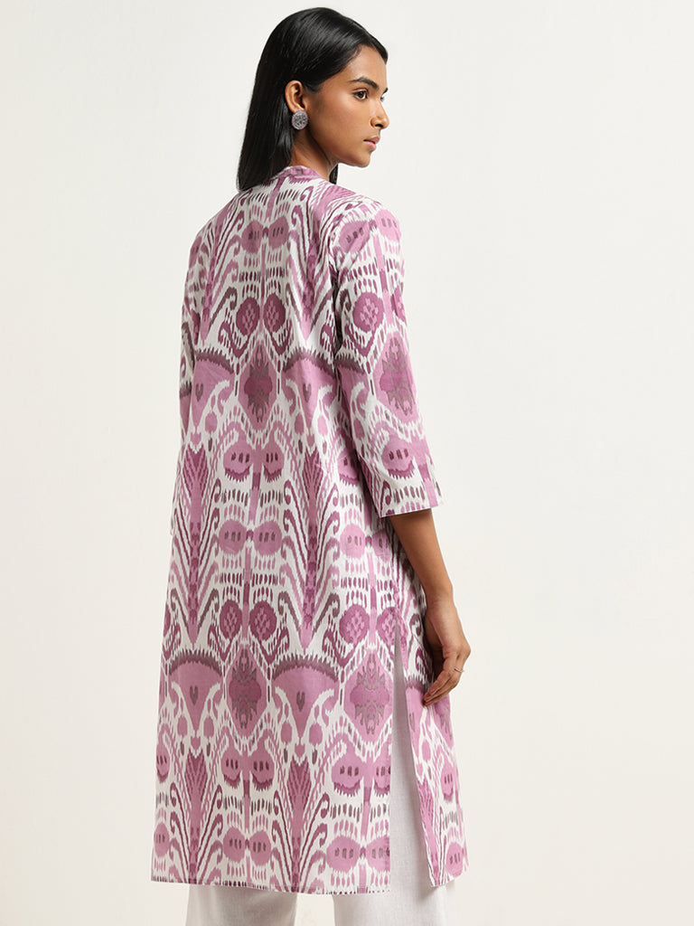 Utsa Lilac Ikat Printed Straight Cotton Kurta