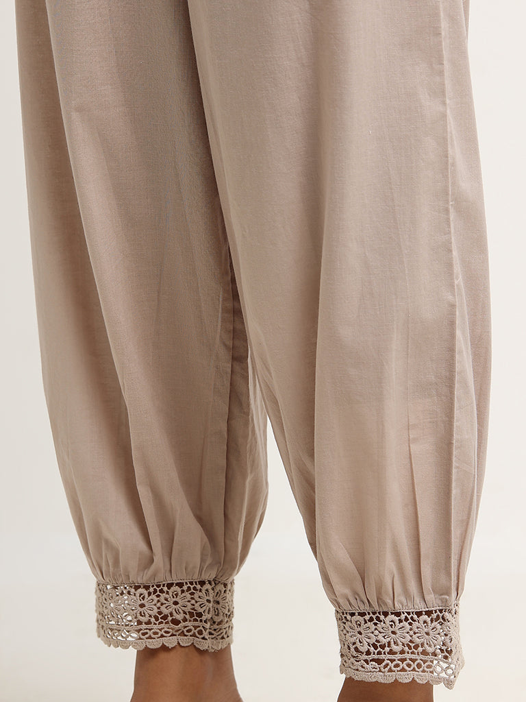 Utsa Grey Crochet-Trimmed Pants