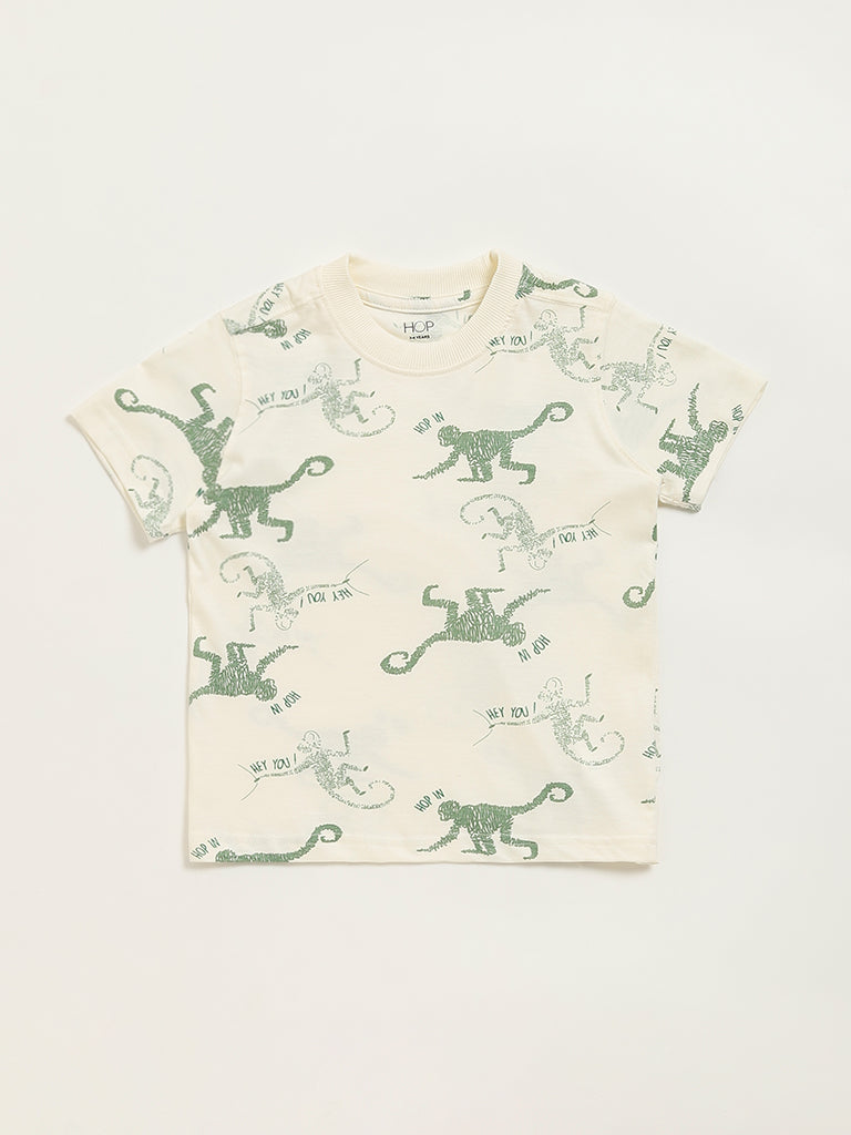 HOP Kids Off-White Monkey Print T-Shirt