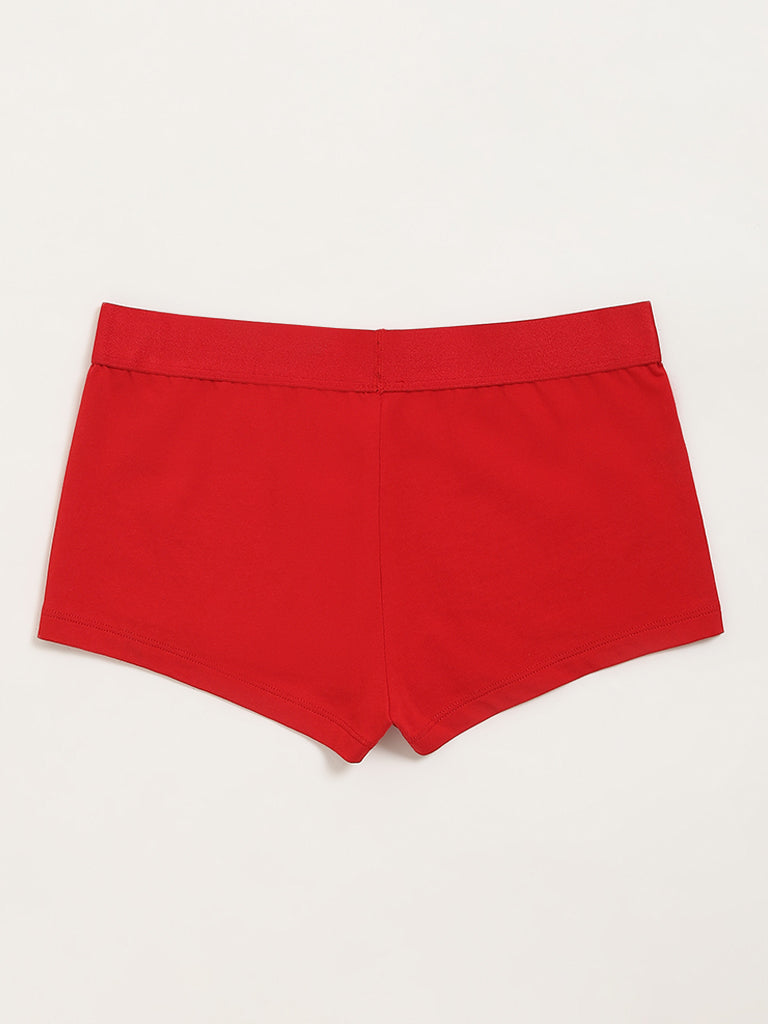 Superstar Red Solid Boy Shorts Cotton Blend Brief