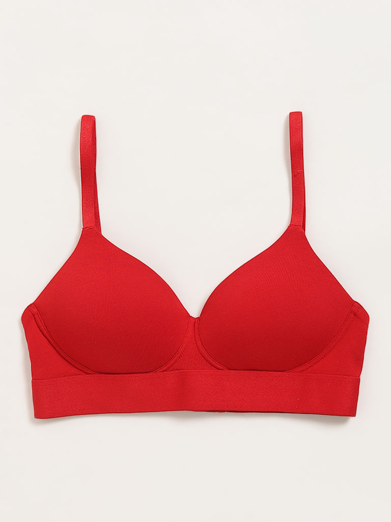 Superstar Red Padded Non-Wired Cotton Blend Bra