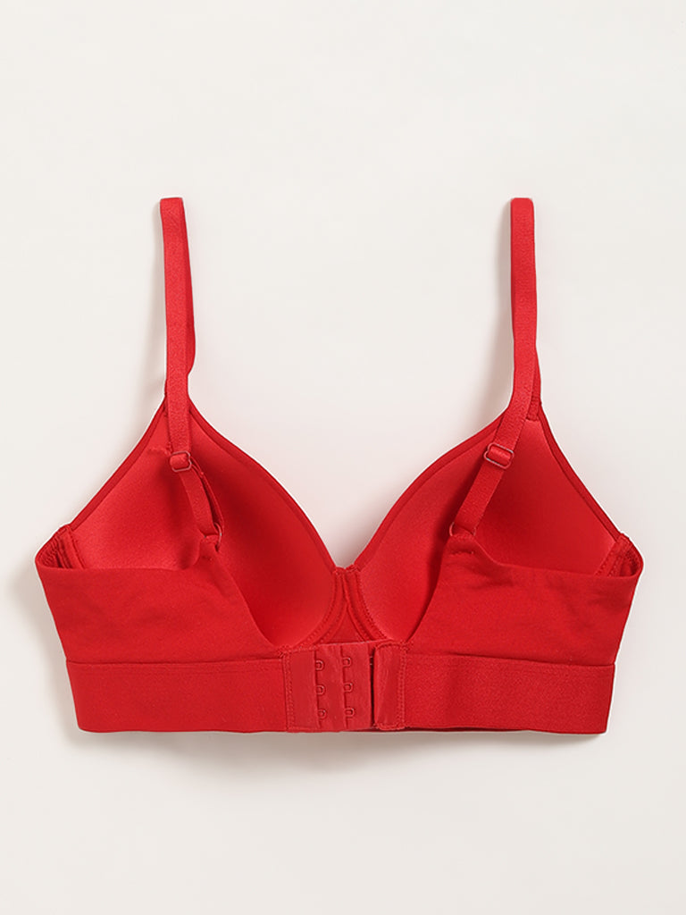 Superstar Red Padded Non-Wired Cotton Blend Bra