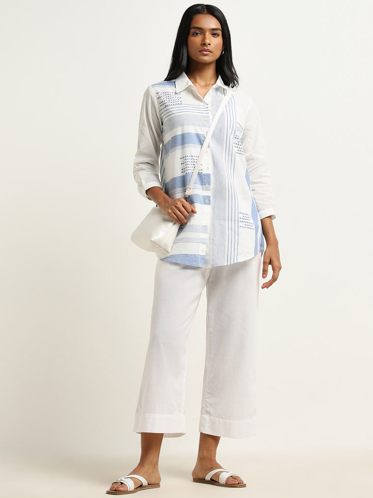 Utsa Blue Pindna-Inspired Straight Cotton Tunic