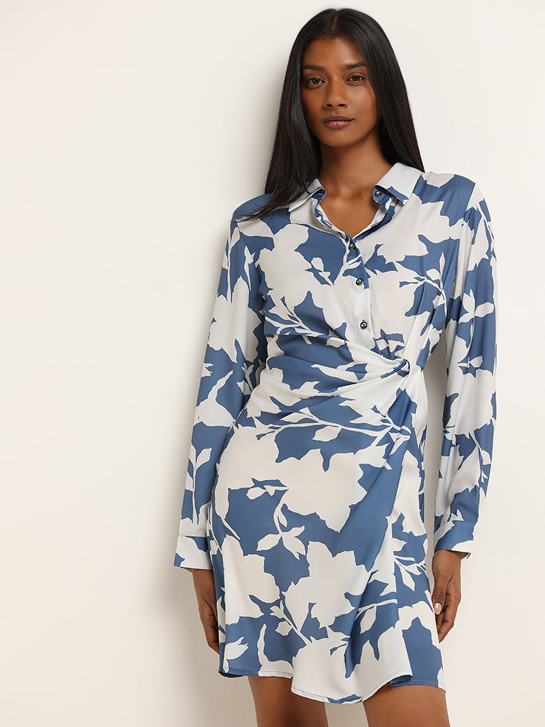 Buy Wardrobe Blue Floral Wrap Shirt Dress from Westside