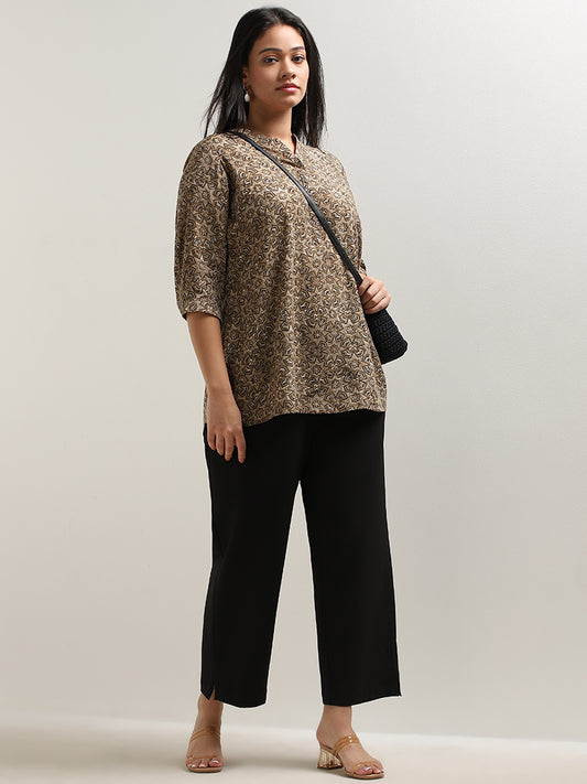 Diza Taupe Abstract Printed Straight Tunic