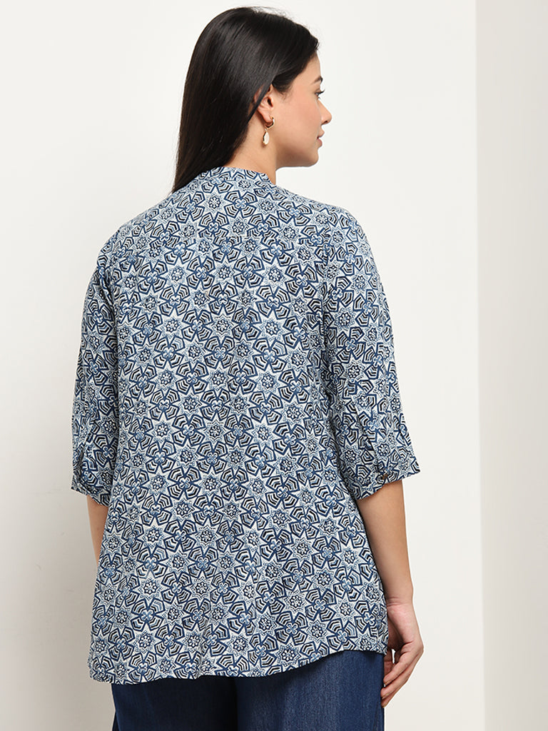 Diza Indigo Geometric Printed Straight Kurti