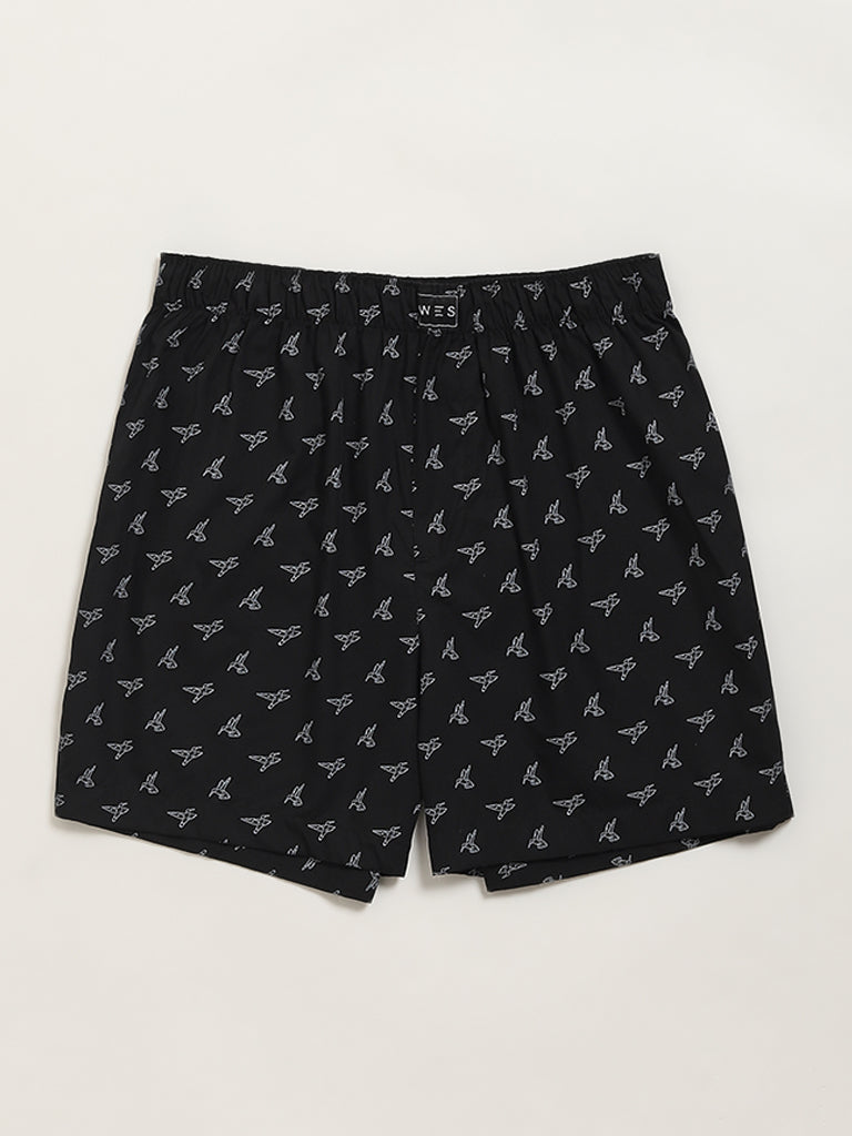 WES Lounge Black Animal Print Boxers - Pack of 2