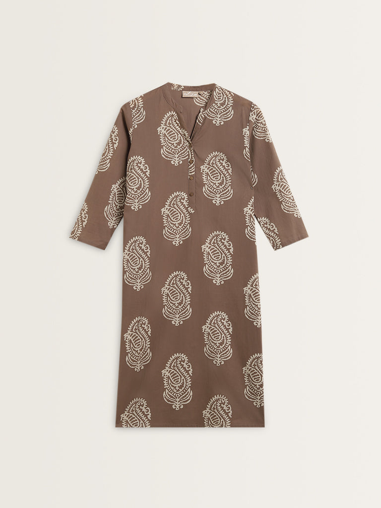 Utsa Light Taupe Abstract Design A-Line Kurta