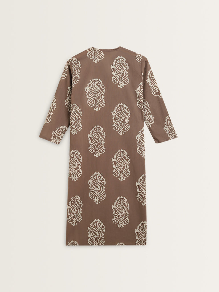 Utsa Light Taupe Abstract Design A-Line Kurta