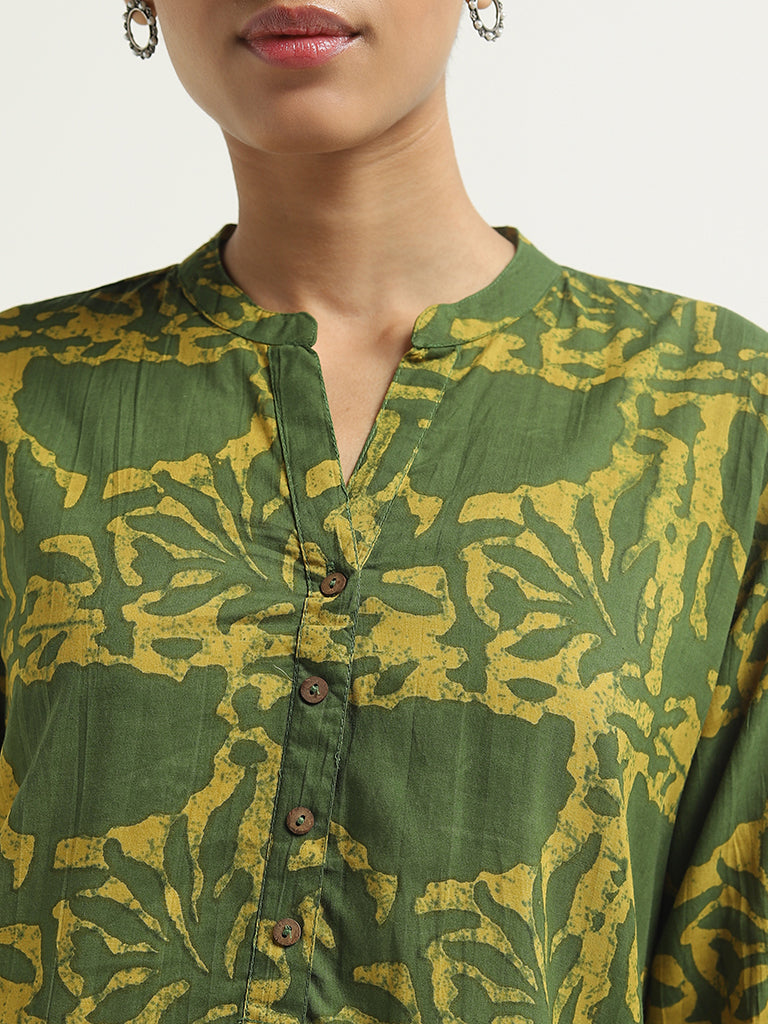 Utsa Olive Abstract Printed Straight Cotton Kurta