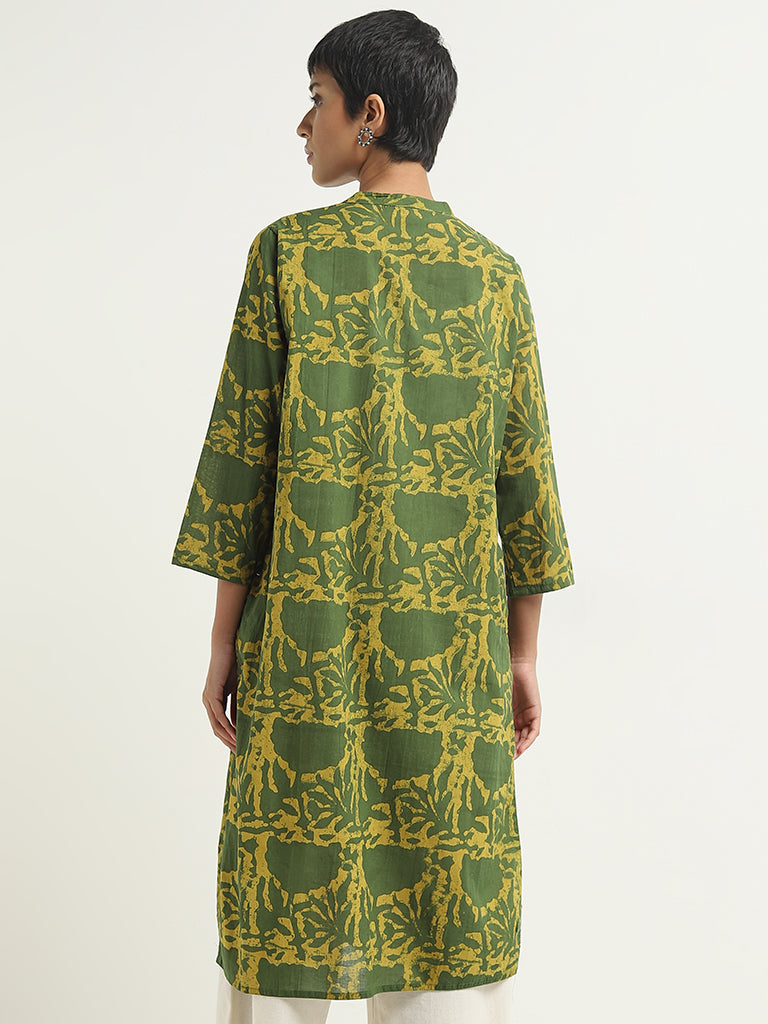 Utsa Olive Abstract Printed Straight Cotton Kurta