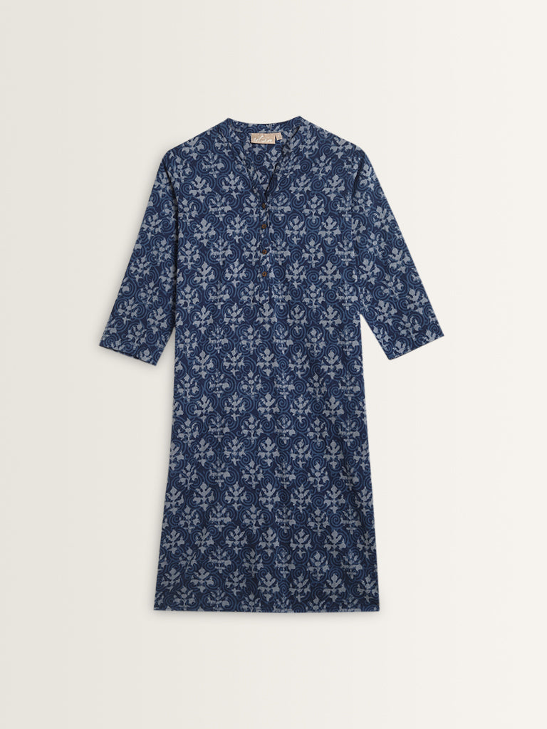 Utsa Indigo Butta Print Straight Cotton Kurta