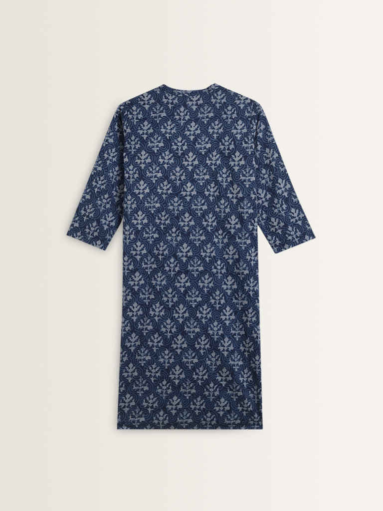 Utsa Indigo Butta Print Straight Cotton Kurta