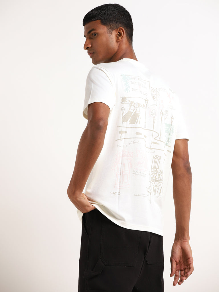 Nuon White Printed Slim Fit T-Shirt