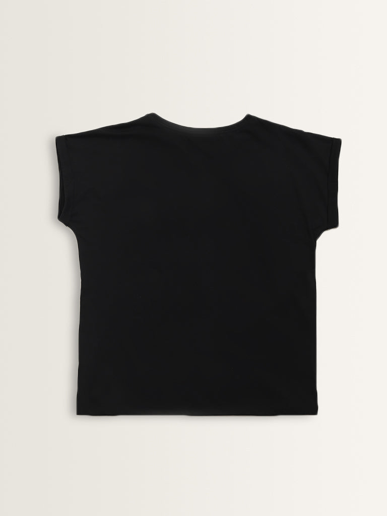 Gia Black Abstract Printed Cotton T-Shirt