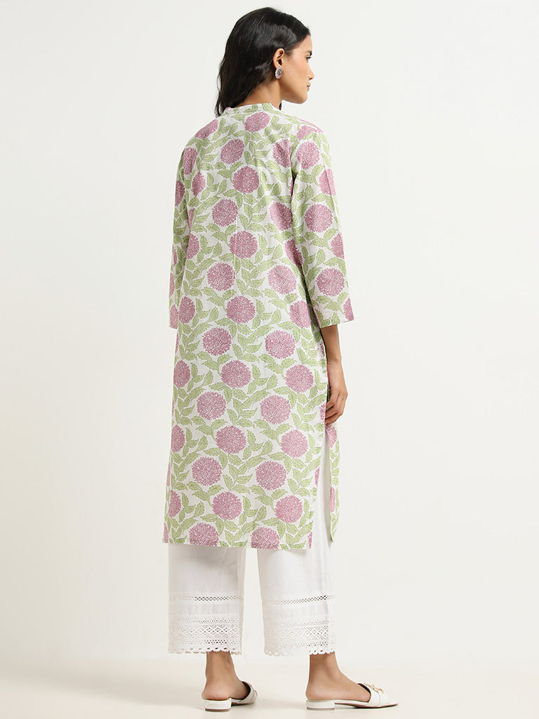 Utsa Lilac Foliage Print Straight Kurta