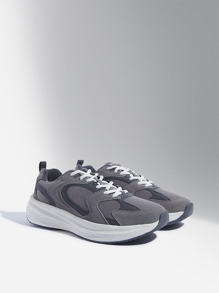 SOLEPLAY Dark Grey Mesh-Detailed Lace-Up Sneakers