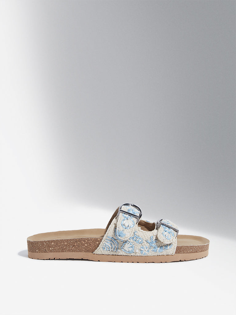 LUNA BLU Blue Seashell Embroidered Dual Band Sandals