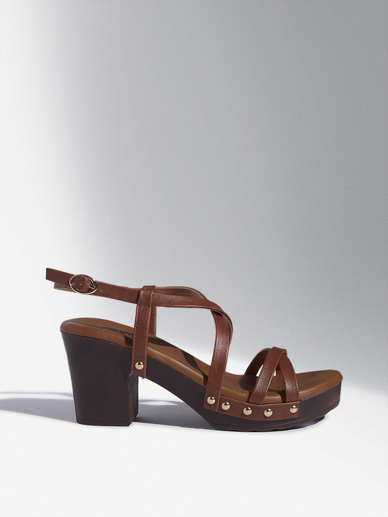 LUNA BLU Tan Multi-Strap Block Heel Sandals