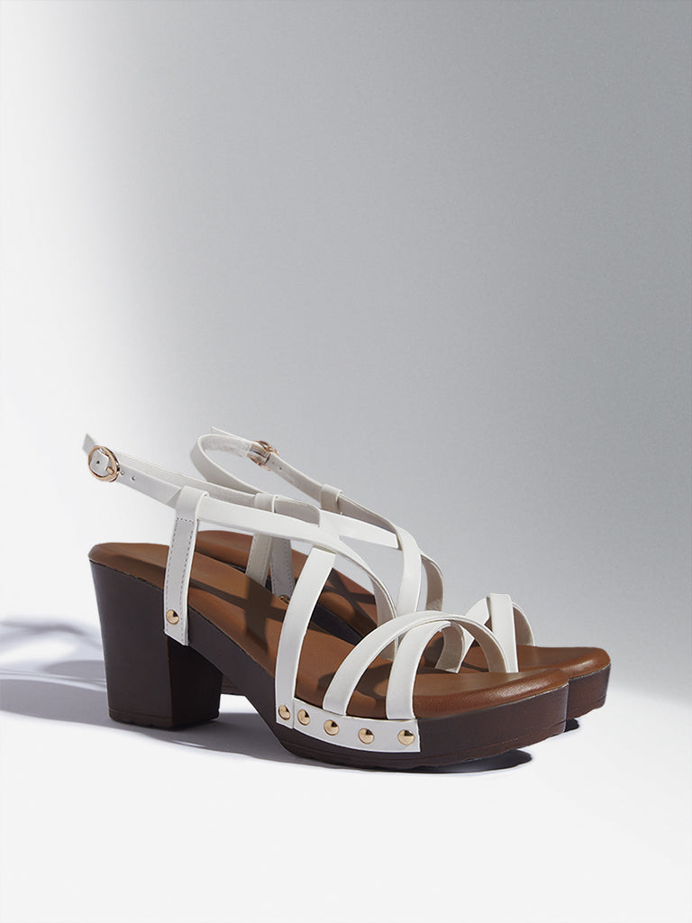 LUNA BLU White Multi-Strap Block Heel Sandals