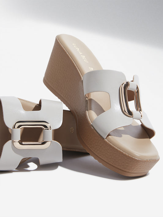 LUNA BLU Ivory Cut-Out Detailed Wedge Heel Sandals