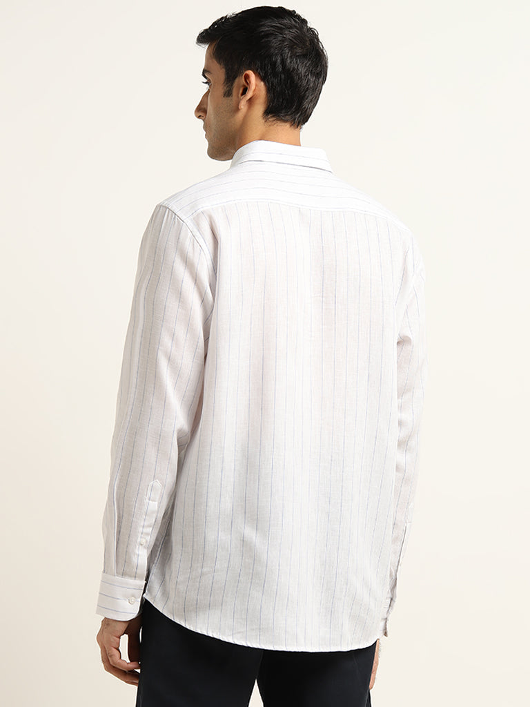 Ascot Blue Striped Relaxed-Fit Cotton Shirt