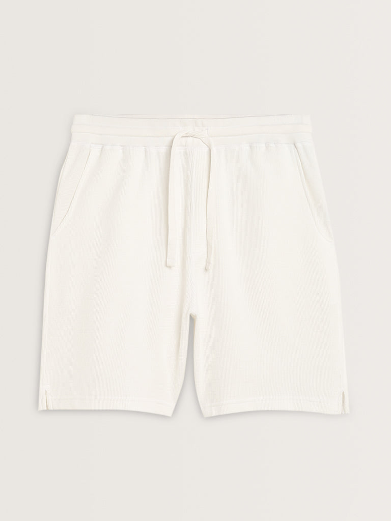 WES Lounge White Mid-Rise Relaxed Fit Shorts