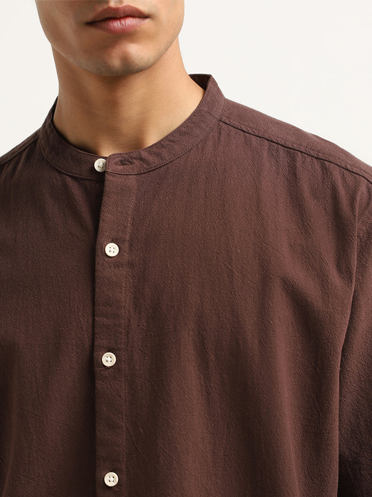 ETA Dark Brown Slim-Fit Cotton Shirt