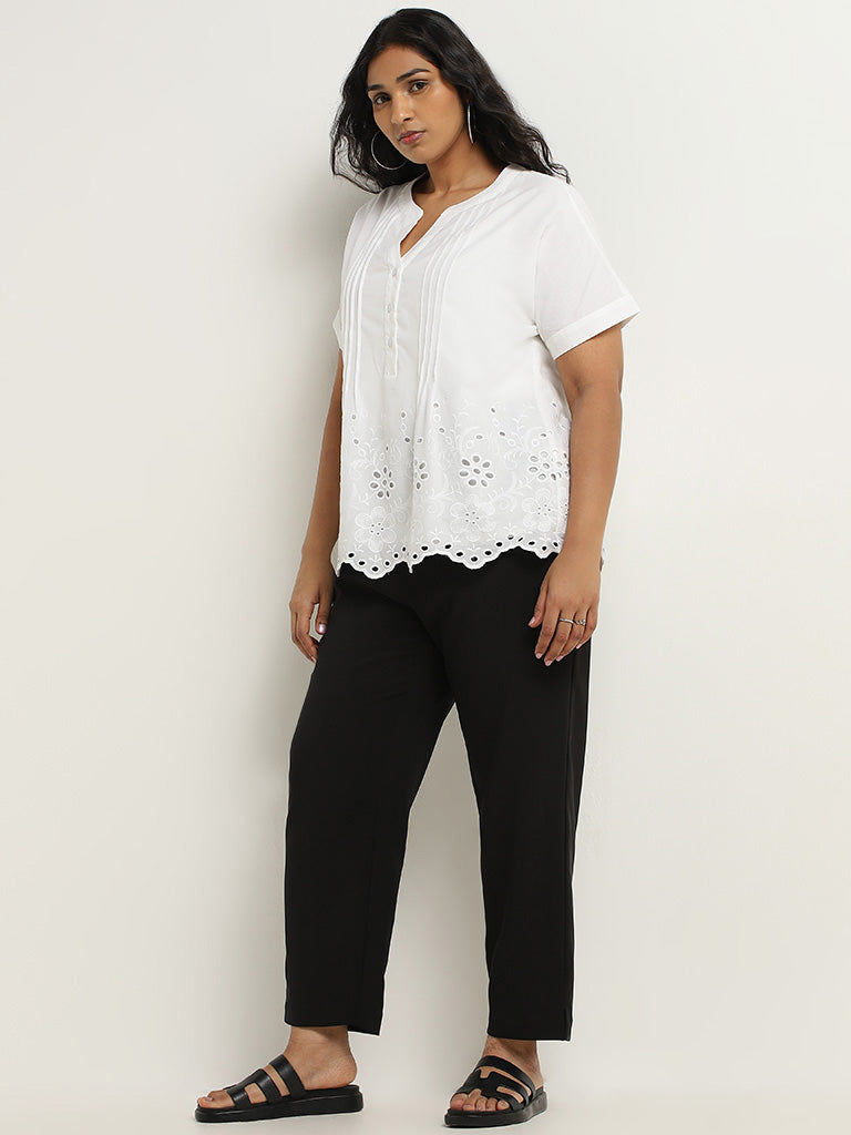 Gia White Schiffli Design Cotton Blouse