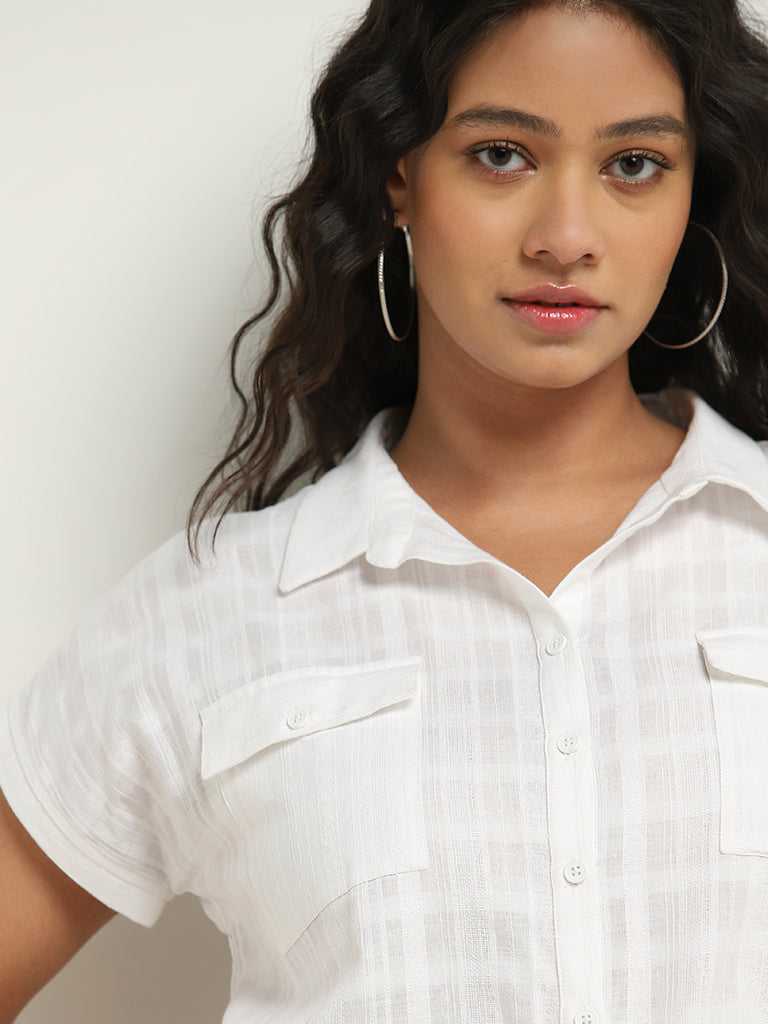 Gia Curves White Checkered Printed Cotton Shirt